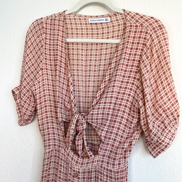 Faithfull the Brand Revolve Maple Pink Plaid Cut Out Midi Dress - Picture 9 of 15